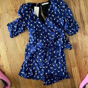 Blue and cream daisy printed romper by FLL